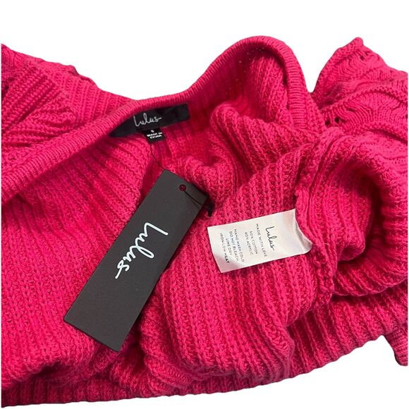 Lulus pink shirt WT505Y Ribbed Crochet Sleeves Scoop Neck shirt NWT small - Picture 6 of 6